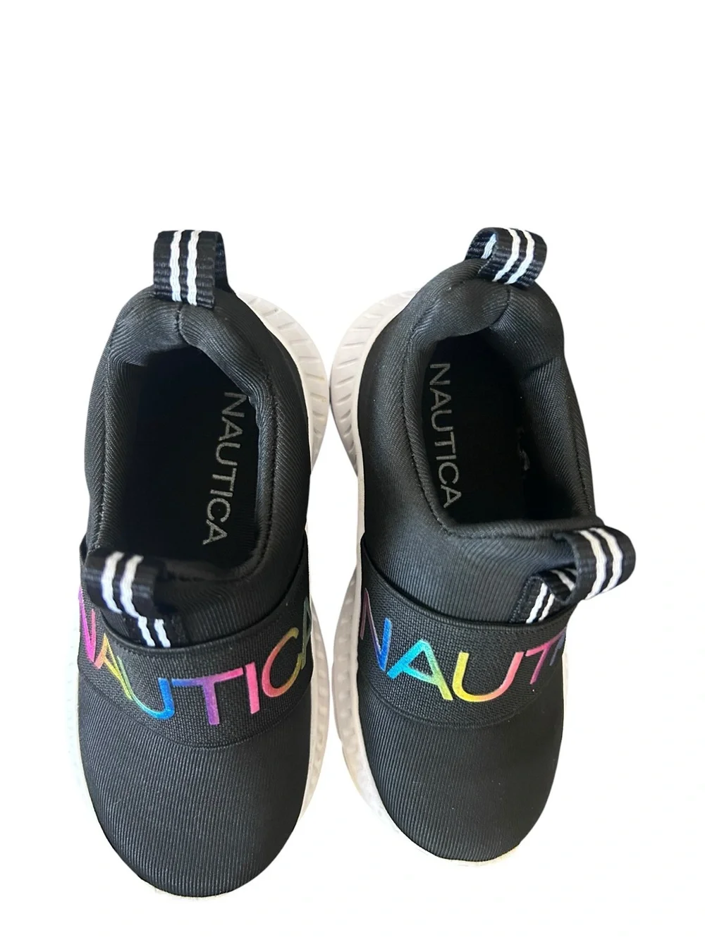 Nautica Canvey  Black Slip-On Sneakers with Rainbow Logo Strap Baby Size 5
